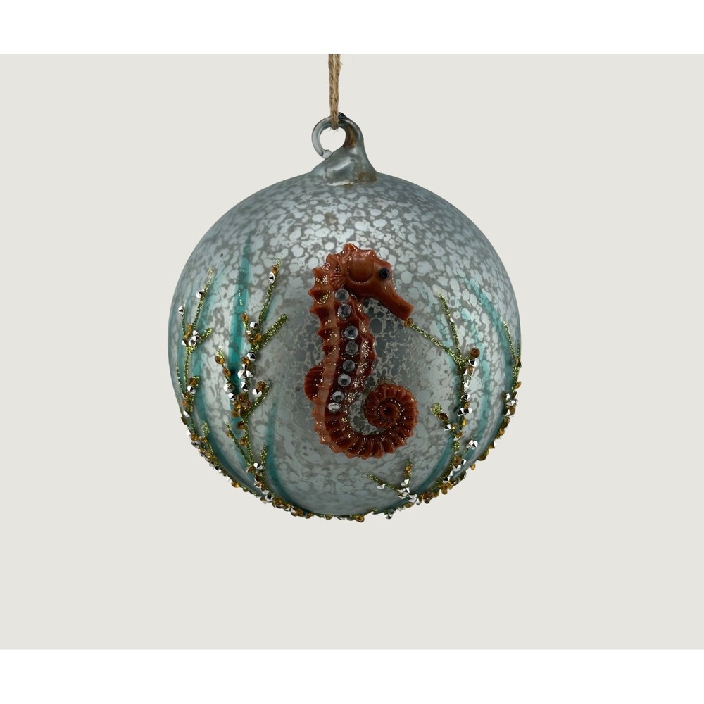 Seahorse Silver Ornament Mercury Glass Coastal Nautical Ball